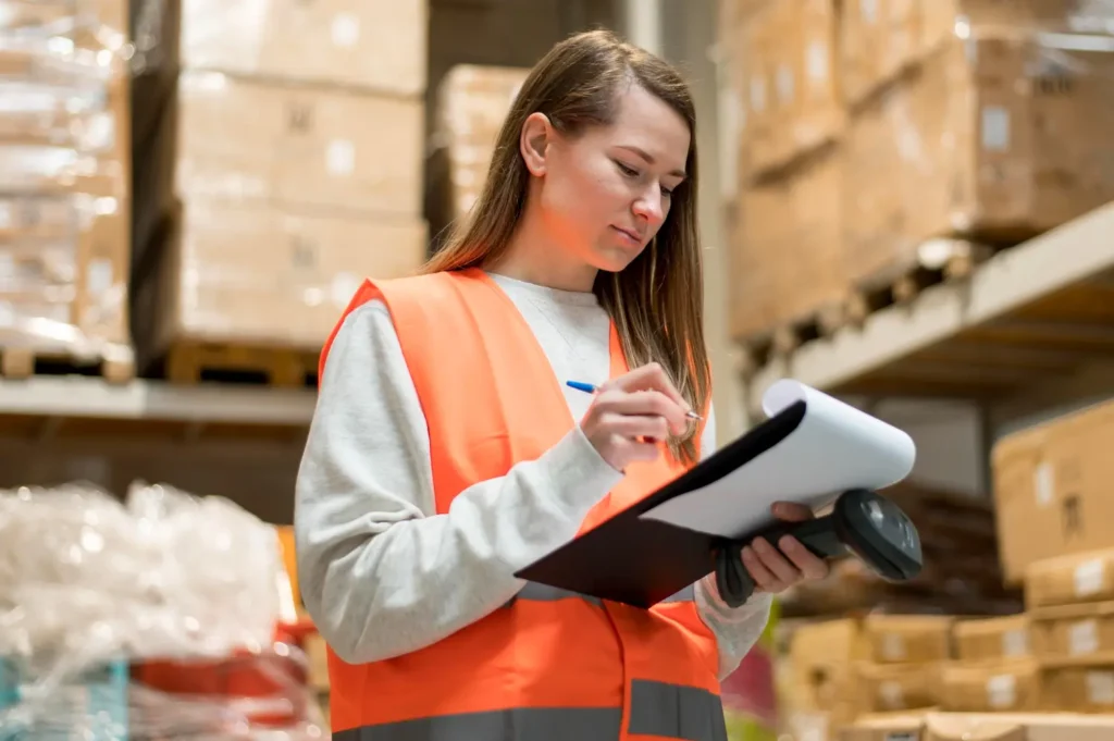 Personal controlando el inventario como parte del proceso de mejorar la logística de una empresa